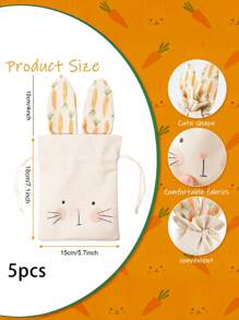 5pcs Linen Bunny Drawstring Bags, Cute Carrot Rabbit Shape, Easter Gift Pouches For Party Favors, Candy, Jewelry, Surprise Packaging, Linen Goodie Bags For Wedding, Tailgating, Spring & Summer Events