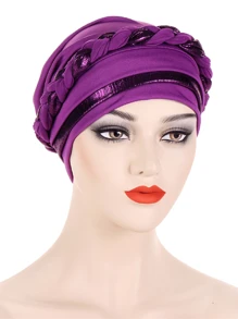 1pc Multicolor Braided Patchwork Muslin Hijab Cap, Fashion European And American Style Muslim Headwrap - A - View 19