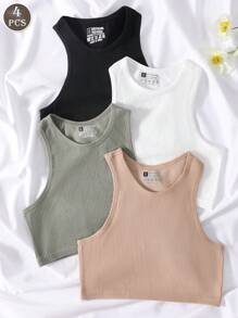 4pcs Women Fitness Base Layer Sports Tops, Fitted Shockproof Breathable Sports Bras