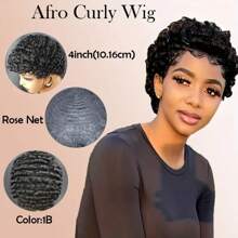 Peluca corta y rizada de cabello humano sin pegamento, corte pixie de cabello brasileño Remy, peluca corta de cabello humano rizado y encrespado para mujeres, fabricada a máquina sin pegamento, adecuada para uso diario y festivales - S99J - Ver 9