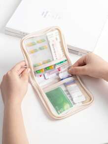1 pieza Bolsa de tela de unicolor multifuncional pequeña para medicina, kit de primeros auxilios portátil, bolsa de medicina para viajes al aire libre, bolsa de almacenamiento de emergencia para medicamentos en dormitorio (varios colores disponibles), también se puede usar para organizar y almacenar artículos pequeños como cosméticos y joyas