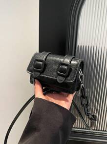 2 piezas Bolso versátil de mujer Primavera/Verano 2025 Nuevo modelo con acabado en aceite Mini lápiz labial de moda Bolso de hombro cruzado pequeño tipo caramelo para señora - Negro - Ver 8