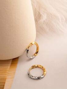 Set de 3 pares de pendientes de aro bicolor ligeros estilo Ins, pendientes de acero inoxidable de lujo para mujeres, adecuados para uso diario