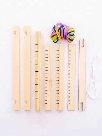1 pieza Kit de telar de mano artesanal para tejer a mano e hilar tapices - Juego de telar de madera para todas las estaciones, material, ideal para hacer manualidades de tapices de pared y posavasos (el color del hilo es aleatorio)