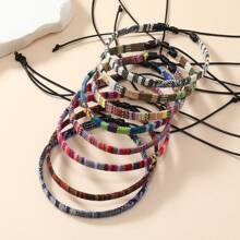 8pcs Bohemian Style Weaving Foot Rope Set, Random Colored Fabric Anklets For Family/Friends/Lovers