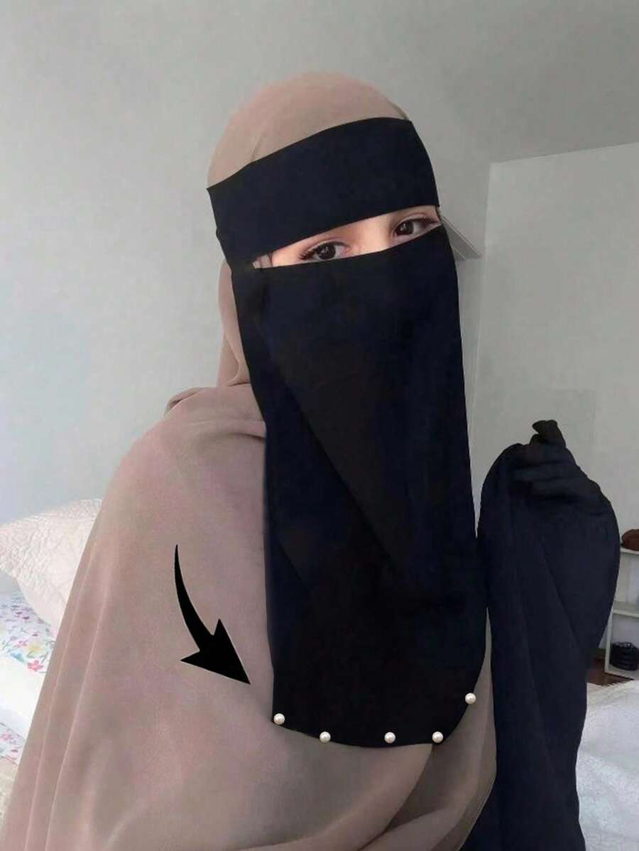 1 件装女士纯色奢华花卉仿珍珠雪纺尼卡布面罩即时头巾头巾适合节日和庆典日常使用