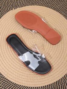 女士时尚休闲度假一脚蹬露趾平底沙滩凉鞋