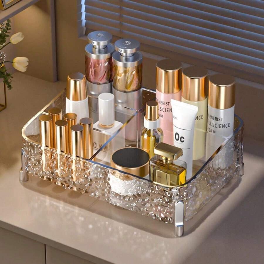 Glacier Print Desktop Makeup Organizer Box With Legs Transparent Lipstick Separator Makeup Table Pet Storage