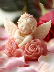 Silicone Resin Casting Molds For Flower Angel Candles, Winged Cherub Candle Mold With Rose Detail, Angel Concrete Plaster Mold For DIY Crafting