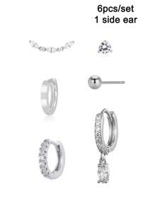 6Pcs One Side Ear Cubic Zirconia Dangle Earrings Set For Women Zirconia Hoop Earrings Fashion Jewelry - 6pcs/set - View 6