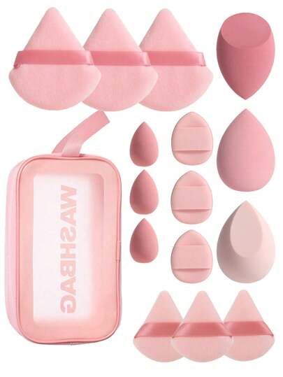 Juego de 16 piezas de esponjas de maquillaje con bolsa de maquillaje, que incluye 3 esponjas de maquillaje, 3 mini esponjas de maquillaje, 3 borlas de polvos, 3 mini borlas de polvos, 3 mini cojines de dedo para borlas de polvos y 1 bolsa de maquillaje. Maquillaje, barato, decoración de habitación, tocador, viaje, dormitorio, accesorios de maquillaje, borla, difuminador de maquillaje, borla de polvos, esponja de maquillaje, barato, rellenos de calcetines, maquillaje, herramientas de maquillaje, cosas baratas, regalos, regalos para mujeres, regalos de Navidad