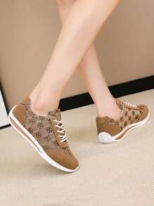 Women Cartoon Pattern Casual Sports Shoes, Lightweight Soft Bottom Athletic Sneakers, Low-Top Breathable Fitness Shoes - Brown - View 5