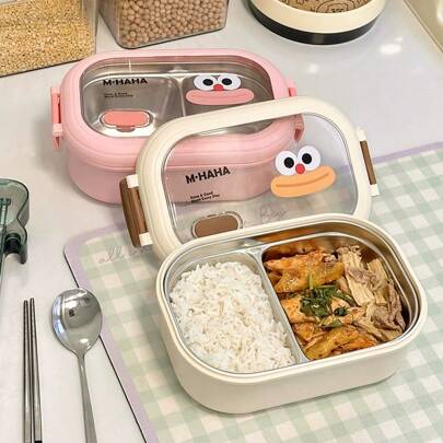 Big Mouth Bento Lunch Box, Double-Layer Design, PP Plastic, Thermal Insulation, Suitable For Office Workers And Outdoor Use, Universal Size, No Need For Charging, Food Contact Safety,School Supplies