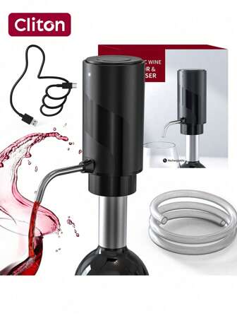 CLITON Electric Wine Aerator Pourer, Portable One-Touch Wine Decanter And Wine Dispenser Pump For Red And White Wine Multi-Smart Automatic Wine Oxidizer Dispenser USB Rechargeable Spout Pourer