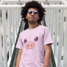 Playera De Hombre Estampado Carita Y Colita Puerquitos 1 Pza | Frente y Espalda | Prenda Corte Recto y Tela Delgada 100% Algodón - Rosa Pálido - Ver 4