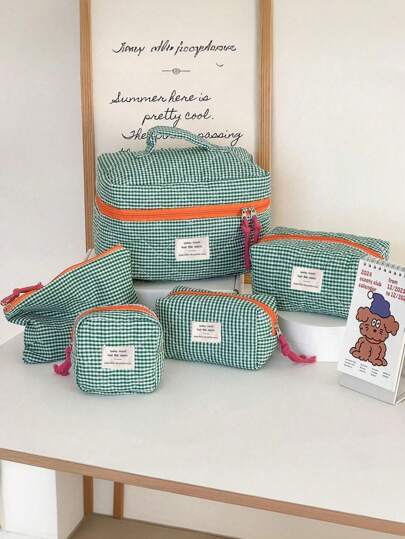 Simple New Fashion, Classic Plaid Cosmetic Bag, Cloth Soft Zipper Bag, Retro Minimalist Design, Multi-Purpose Storage Bag, Suitable For Home, Travel, Daily Use Cosmetic Bag School Supplies, Travel Essentials, Cosmetic Bags Holiday Essentials, Cosmetic Bags Cosmetic Bags,Makeup Bag,Travel Essential