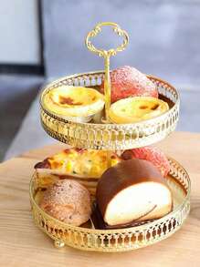 1pc Modern Minimalist Dual Tier Fruit Dessert Stand, Creative Living Room Household Luxury Iron Snack Display Tray Fruit Storage Rack