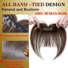 Clip In Bangs Real Human Hair, Nature Black Fake Bangs Hair Clip On Bangs Human Hair Wispy Bangs Clip In Bangs (Nature Black) - 摩卡棕 - 查看 4