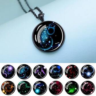 1PC Glow In The Dark Constellation Pendant Necklace Luminous Zodiac Sign Jewelry Men Women Birthday Gift