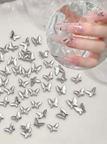 20/50 件迷你蝴蝶美甲饰品银合金水钻金属立体指尖蝴蝶水钻网络流行小饰品用于手指甲装饰可自由DIY美甲用品指甲饰指甲宝石 - 彩色 - 查看 1