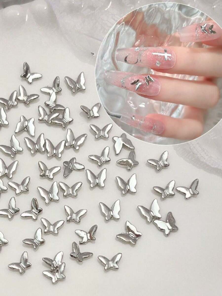 20/50 件迷你蝴蝶美甲饰品银合金水钻金属立体指尖蝴蝶水钻网络流行小饰品用于手指甲装饰可自由DIY美甲用品指甲饰指甲宝石 - 彩色 - 查看 1