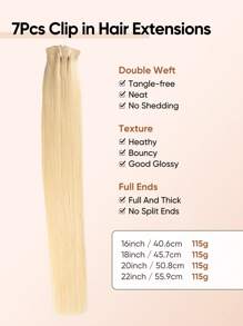 jessie's wig 杰西假发7件套，含16个夹子，直发夹式接发，真人发，天然原生发，双层缝制，适合女性日常佩戴，易于佩戴，613# - S613 - 查看 4