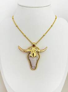 1 pieza Collar colgante de cabeza de toro metálico-acrílico chapado en oro, plateado y negro de moda y personalizado, adecuado para uso diario de hombres y mujeres