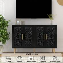 47.8" Accent Cabinet With 4 Doors, Vintage Hollow Carving Buffet Cabinet, Sideboards And Buffets With Storage Credenza For Living Room, Kitchen, Dining Room, Entryway, Hallway - Black - View 8