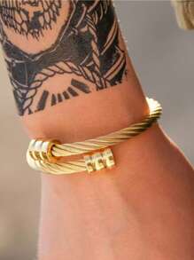 1 pieza Brazalete de acero inoxidable de moda tipo abierto, brazalete tipo bangle envuelto, accesorio de pareja vintage punk