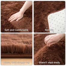 Area Shag Rug For Living Room Bedroom Nursery Room, Machine Washable Fluffy Shaggy Runner Rugs With Rubber Backing For Kitchen Dining Room, Indoor Aesthetic Decor Fuzzy Thick Modern Carpet For Entryway Laundry Room Game Room - 咖啡棕 - 查看 2