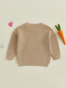 Suéter informal con bordado de conejito de Pascua para bebé, niña y niño, ropa de abrigo para niño pequeño - Caqui - Ver 6