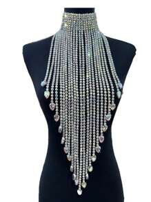 1PC Full Rhinestone SS28 Long Fringe Necklace For Women Wedding Huge Size Necklaces Jewelry - SS28 Long Necklace - View 1