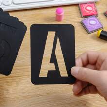 52/42pcs Numeric, Alphabet, Symbol Hollow Stencils, Ruler & Sponge Applicator DIY Reusable Spray Painting Template Set For Wall, Furniture, Sign Painting,Back To School,School Supplies - Multicolor - View 3