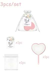 30/15/3pcs Pink Heart-Shaped Handheld Mirror Set, Portable Cute Love Hand Mirror With Handle, Small Travel Mirror Makeup Mirror, Including Pink Handheld Heart-Shaped Mirror, White Organza Bag, Flower Thank You Label, Wedding Guest Return Gift Set, Bridesmaid Souvenir, Bridesmaid Bride Gift, Bridal Shower Return Gift Set, Suitable For Princess Party Gifts, Bridal Shower, Wedding, Anniversary
