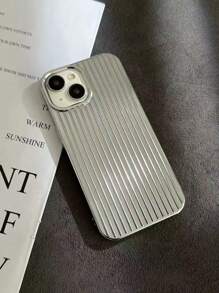 New 16 Full Coverage Electroplated Suitcase Vertical Striped Phone Case Compatible With IPhone 16, 16 Pro, 16 Pro Max, 13, 13 Pro, Waterproof, Shockproof, Anti-Fall, Anti-Scratch - Silver - View 2