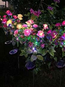 Solar Powered Rhododendron Flower Lights, Outdoor Patio Lawn Landscape LED Garden Decor Pathway Lights, Artificial Flower Lights (Warm Light/Color Light Random) - Multicolor - View 6