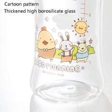 婴儿玻璃奶瓶，宽口150毫升和240毫升，新生儿喂养奶瓶，60毫升标准口奶瓶，耐热高达400°F（约204°C），加厚材质，柔软硅胶奶嘴，防胀气设计，卡通奶瓶 - 多色[玻璃奶瓶] - 查看 3