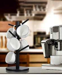 6-Cup Holder Stand With Base, Multi-Functional Cup Organizer Rack, Creative Design For Entrance, Holds Keys, Jewelry, Coffee Mugs, Tea Cups And Glasses - Black - View 12