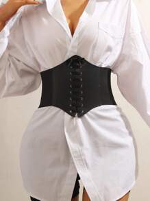 1pc Vintage Black Waist Cincher Belt With Drawstring, Women's Fashion Outerwear For Cosplay, Party, Casual, Waist Trim Women Corset Belt For Dress,Waist Trainer Waist-Shaping For Waist Slimming And Tummy Control Halloween Costume