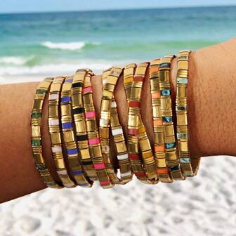 1pc Boho Style Summer Ocean Beach Resort Gift Tila Beaded Bracelet, Suitable For Men And Women, Gift