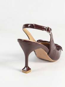 Bow Color Blocking Elegant Ankle Strap High Heels, Closed Toe Lightweight Casual Dress Pumps