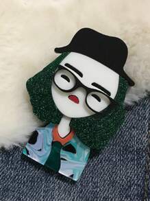 1 件时尚绿发女孩设计胸针，手工制作亚克力度假风格可爱胸针装饰，适用于衣服、包包、配饰，适合所有季节 - 彩色 - 查看 7