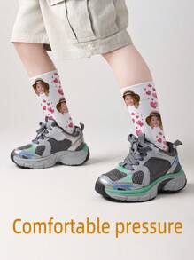 1 Pair Custom Face Print Crew Socks, Personalized Socks With Photo For Kids, Teens, Boys & Girls, Interesting Customized Graphic Mid-Calf Length Socks, Suitable For Daily Wear, Holidays, Birthdays And Other Occasions - Multicolor - View 5