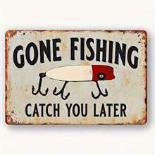 Metal Fishing Sign - Rustic Iron Wall Art Suitable For Fishermen, Cottages And Boats Decor, Fishing Enthusiasts Gifts, Humorous Vintage Posters - Perfect Gift For Fishing Lovers And Home Decor Enthusiasts - Fathers Day, Christmas, Birthday (Hole Style Random)