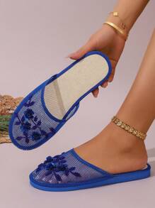 Nuevas zapatillas de casa hechas a mano con cuentas de moda, aptas para uso interior y exterior - azul real - View 2
