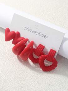 6 件/套波西米亚风格红色心形吊坠耳环，适合女士佩戴，轻质 CCB 材质珠宝适合所有季节，是节日礼物的理想选择，适合日常生活或派对佩戴 - 紅色 - 查看 2