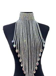 1PC Full Rhinestone SS28 Long Fringe Necklace For Women Wedding Huge Size Necklaces Jewelry - SS28 Long Necklace - View 2