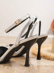Plus Size Fashionable Square Toe Stiletto Heels, Sexy Casual/Party/Work Pumps, Closed Toe Slingback Sandals, Black High Heels For Spring & Summer