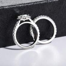 ANU JEWEL 橢圓形莫桑石戒指套裝,結婚銀戒指,訂婚新娘珠寶 - 白色 - 查看 8