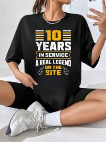 Work Anniversary 10 Years In Service Anniversary T-Shirt - 100% Cotton Printed Crew Neck T-Shirt , Casual Short Sleeve Tee, Breathable Soft Top, Womens Relaxed Fit Clothing For All Seasons